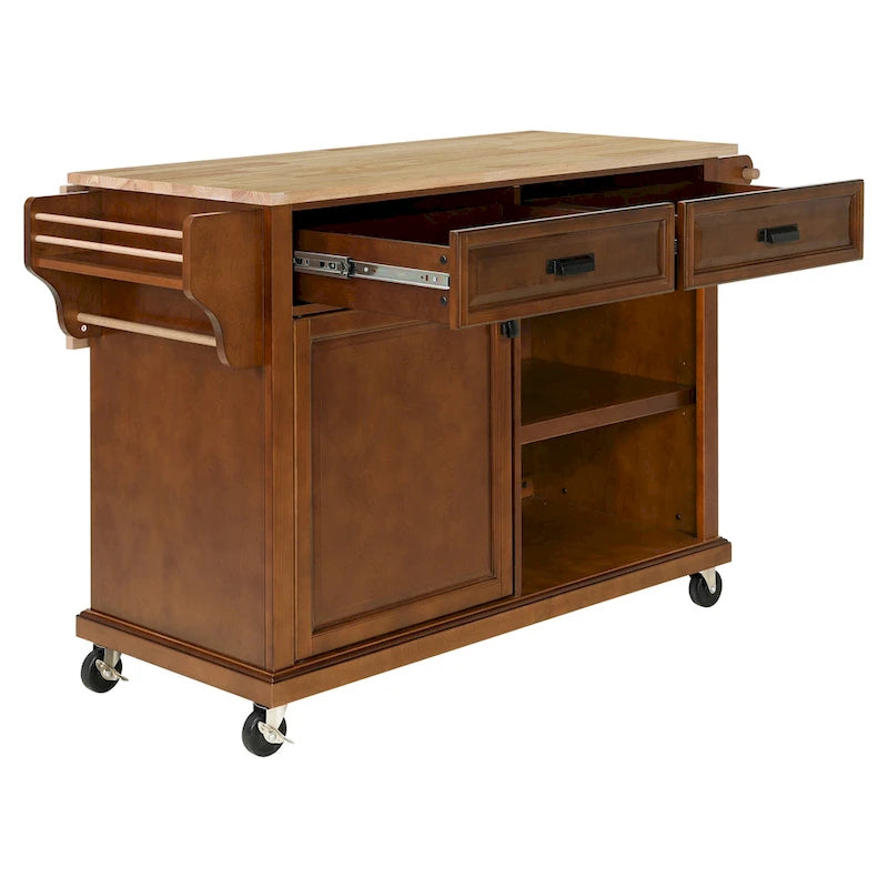 Mahogany / White / Black / Gray Rubberwood Kitchen Cart with Drop Leaf, 1-Person
