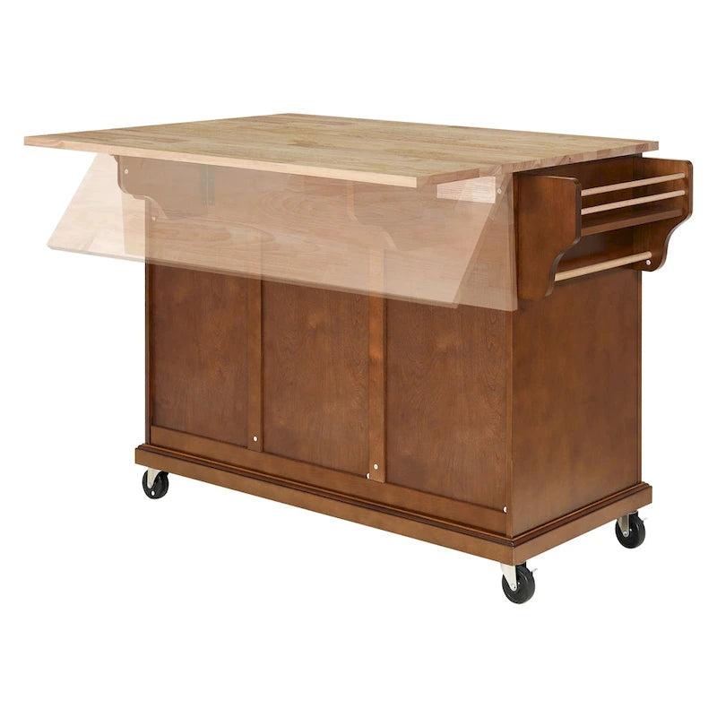 Mahogany / White / Black / Gray Rubberwood Kitchen Cart with Drop Leaf, 1-Person