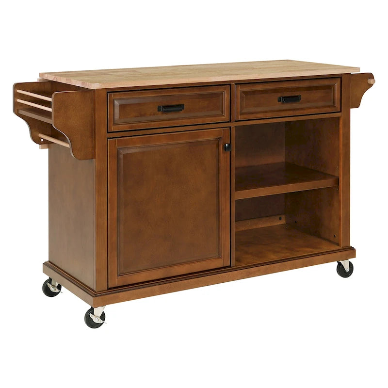 Mahogany / White / Black / Gray Rubberwood Kitchen Cart with Drop Leaf, 1-Person