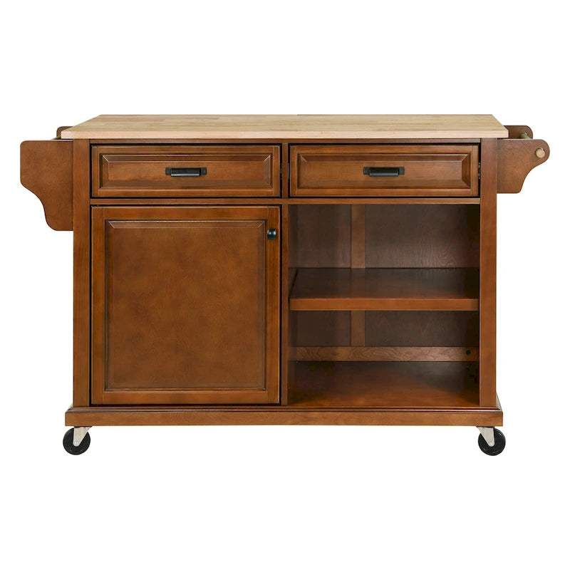 Mahogany / White / Black / Gray Rubberwood Kitchen Cart with Drop Leaf, 1-Person