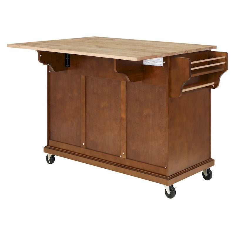 Mahogany / White / Black / Gray Rubberwood Kitchen Cart with Drop Leaf, 1-Person