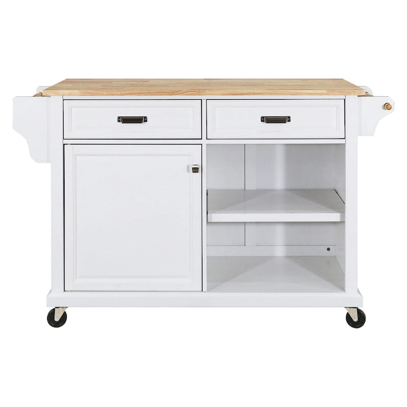 Mahogany / White / Black / Gray Rubberwood Kitchen Cart with Drop Leaf, 1-Person