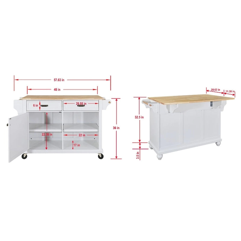 Mahogany / White / Black / Gray Rubberwood Kitchen Cart with Drop Leaf, 1-Person