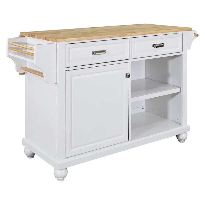Mahogany / White / Black / Gray Rubberwood Kitchen Cart with Drop Leaf, 1-Person