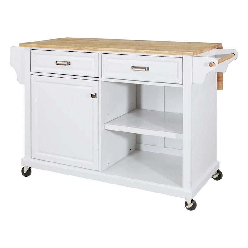 Mahogany / White / Black / Gray Rubberwood Kitchen Cart with Drop Leaf, 1-Person
