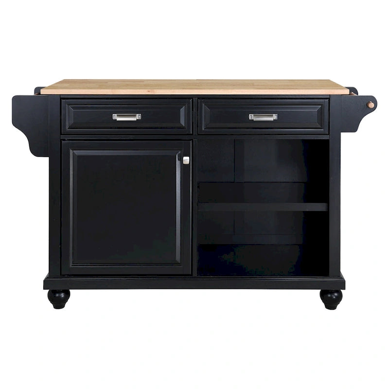 Mahogany / White / Black / Gray Rubberwood Kitchen Cart with Drop Leaf, 1-Person