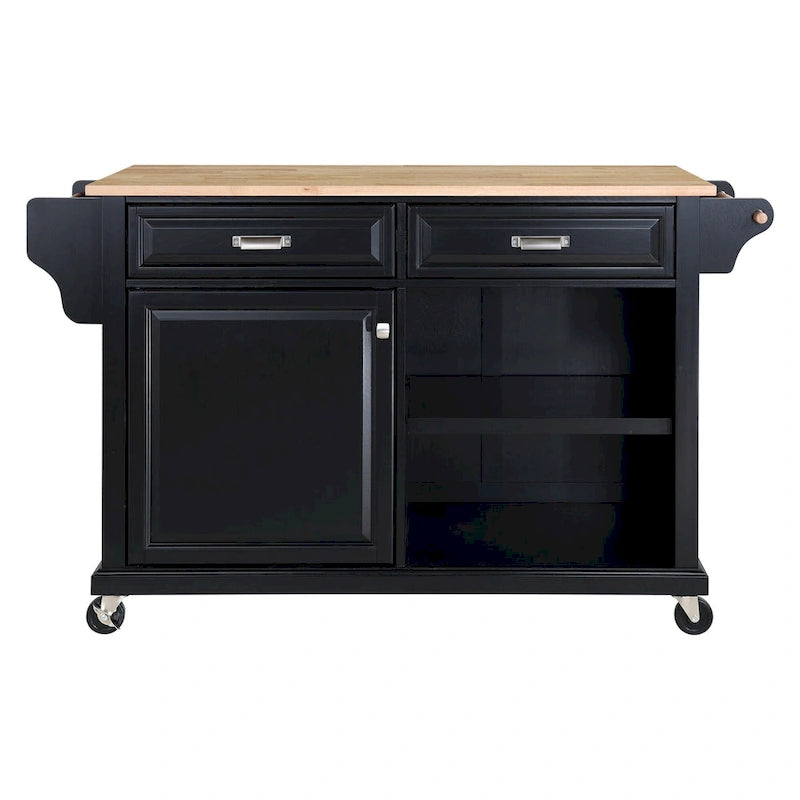 Mahogany / White / Black / Gray Rubberwood Kitchen Cart with Drop Leaf, 1-Person