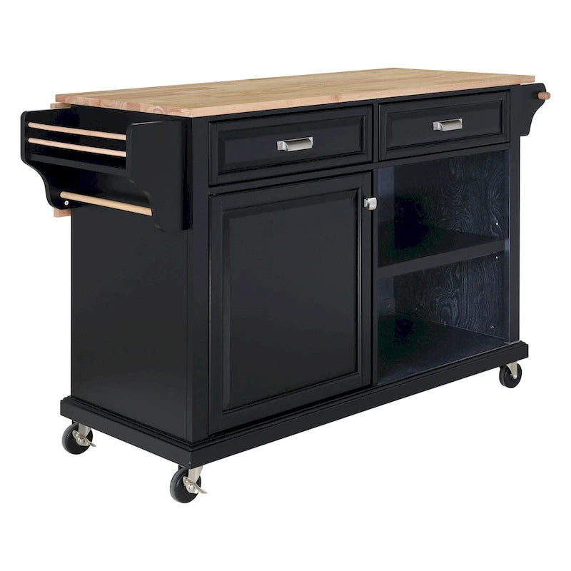 Mahogany / White / Black / Gray Rubberwood Kitchen Cart with Drop Leaf, 1-Person
