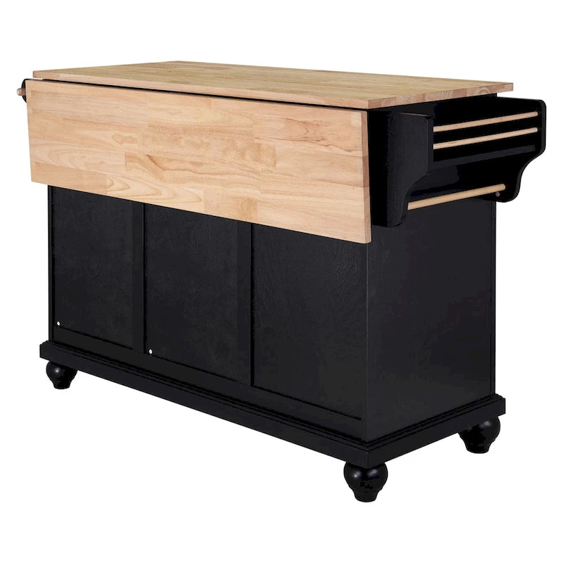 Mahogany / White / Black / Gray Rubberwood Kitchen Cart with Drop Leaf, 1-Person
