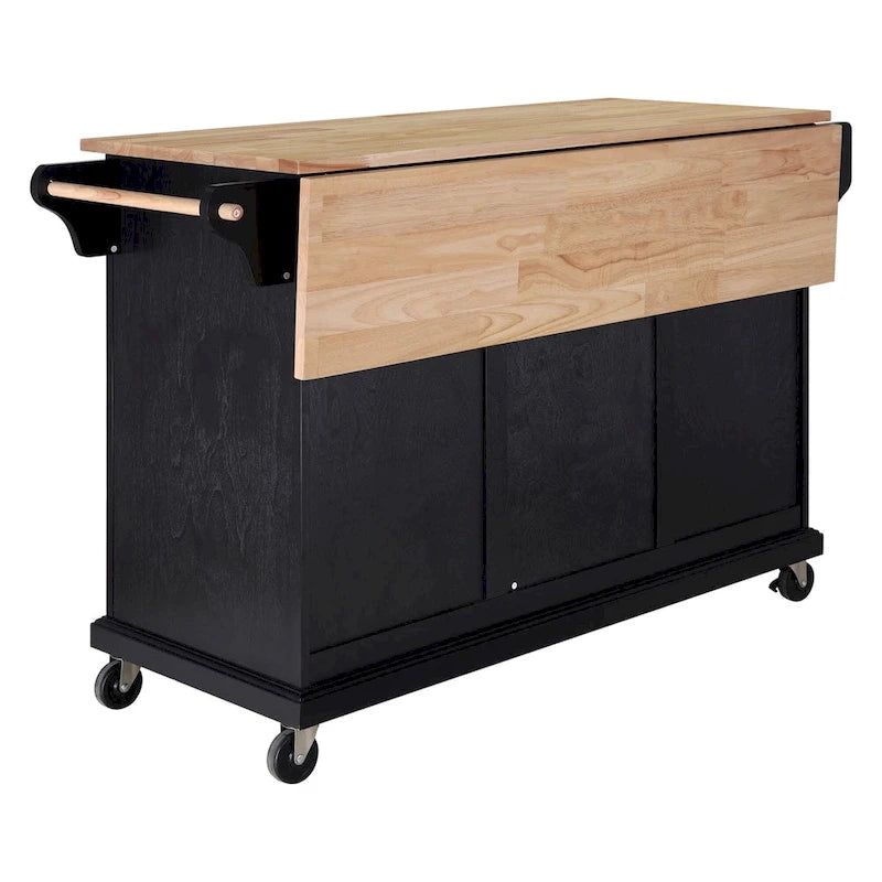Mahogany / White / Black / Gray Rubberwood Kitchen Cart with Drop Leaf, 1-Person