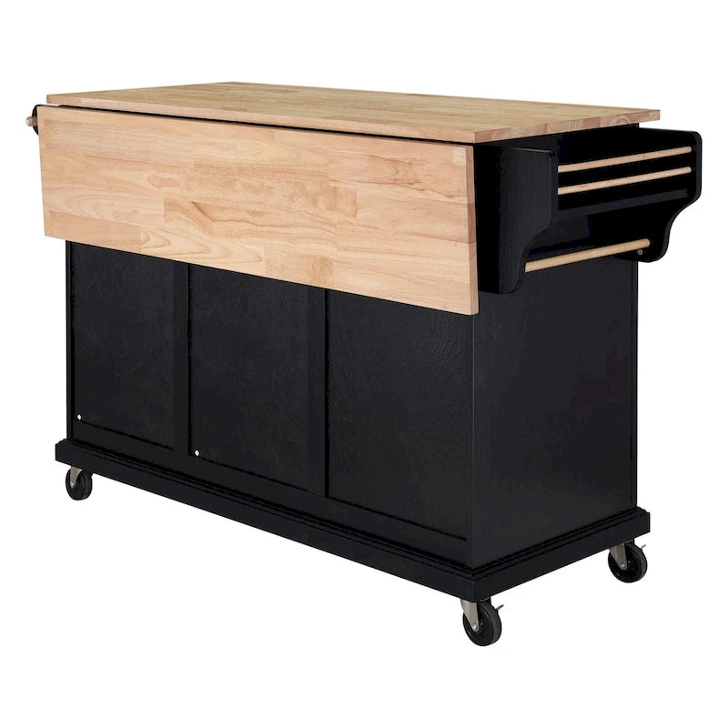Mahogany / White / Black / Gray Rubberwood Kitchen Cart with Drop Leaf, 1-Person