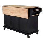 Mahogany / White / Black / Gray Rubberwood Kitchen Cart with Drop Leaf, 1-Person