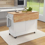 White / Black / Green Drop-Leaf Kitchen Cart with Sliding Barn Door, 1-Person Use