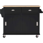 White / Black / Green Drop-Leaf Kitchen Cart with Sliding Barn Door, 1-Person Use