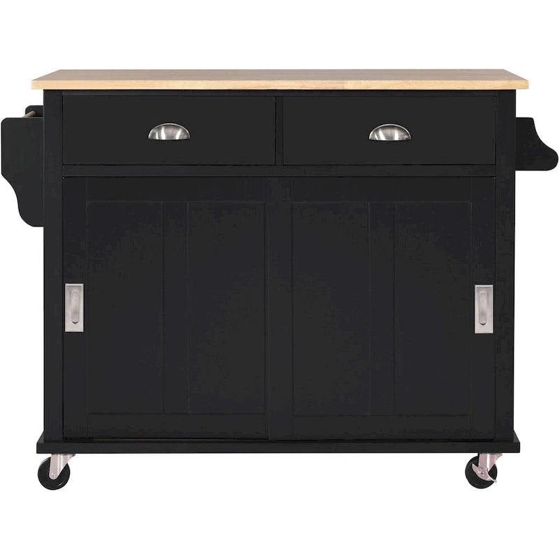 White / Black / Green Drop-Leaf Kitchen Cart with Sliding Barn Door, 1-Person Use