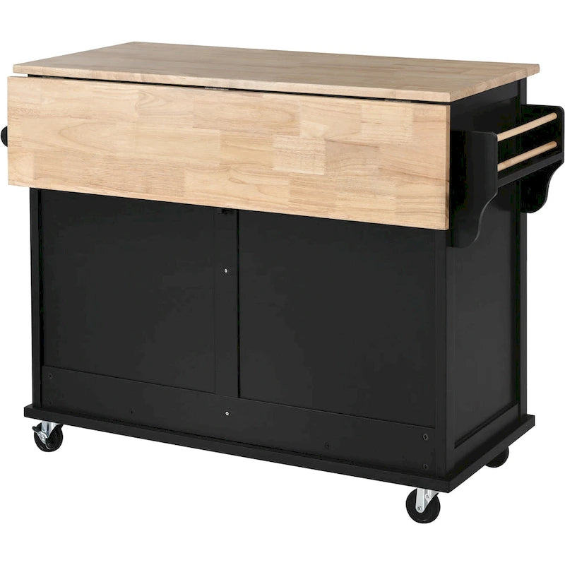 White / Black / Green Drop-Leaf Kitchen Cart with Sliding Barn Door, 1-Person Use