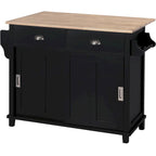 White / Black / Green Drop-Leaf Kitchen Cart with Sliding Barn Door, 1-Person Use