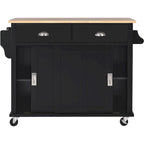 White / Black / Green Drop-Leaf Kitchen Cart with Sliding Barn Door, 1-Person Use