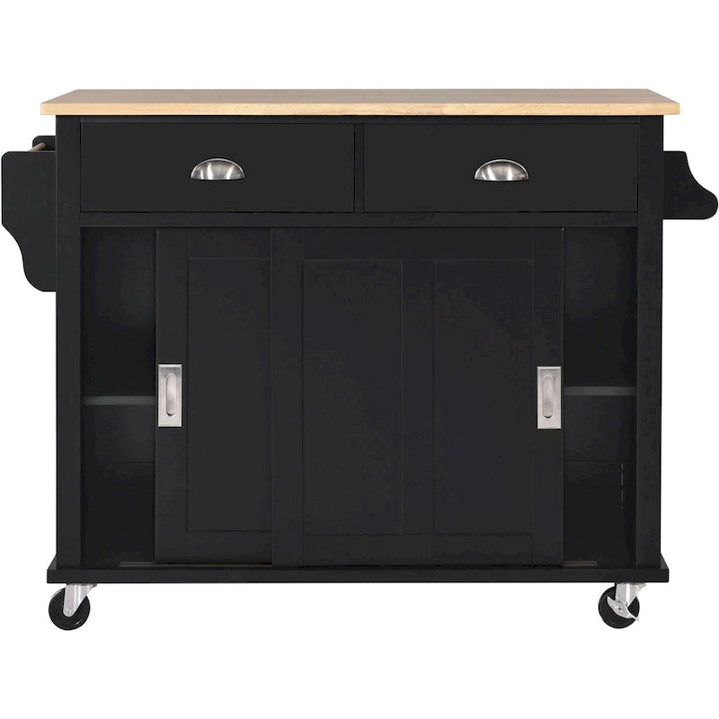White / Black / Green Drop-Leaf Kitchen Cart with Sliding Barn Door, 1-Person Use