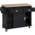 White / Black / Green Drop-Leaf Kitchen Cart with Sliding Barn Door, 1-Person Use