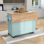 White / Black / Green Drop-Leaf Kitchen Cart with Sliding Barn Door, 1-Person Use