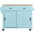 White / Black / Green Drop-Leaf Kitchen Cart with Sliding Barn Door, 1-Person Use
