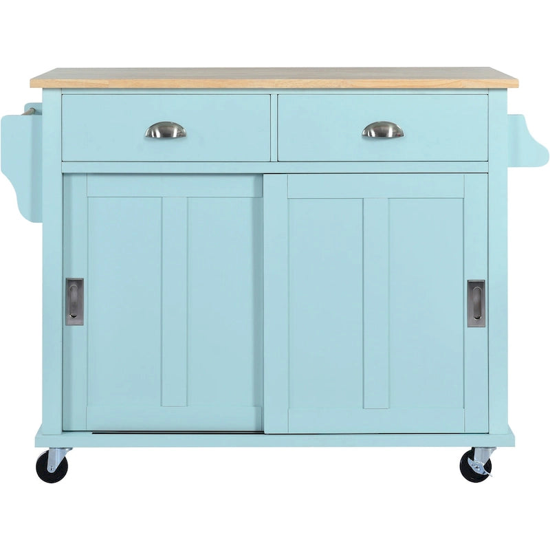White / Black / Green Drop-Leaf Kitchen Cart with Sliding Barn Door, 1-Person Use