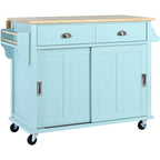 White / Black / Green Drop-Leaf Kitchen Cart with Sliding Barn Door, 1-Person Use