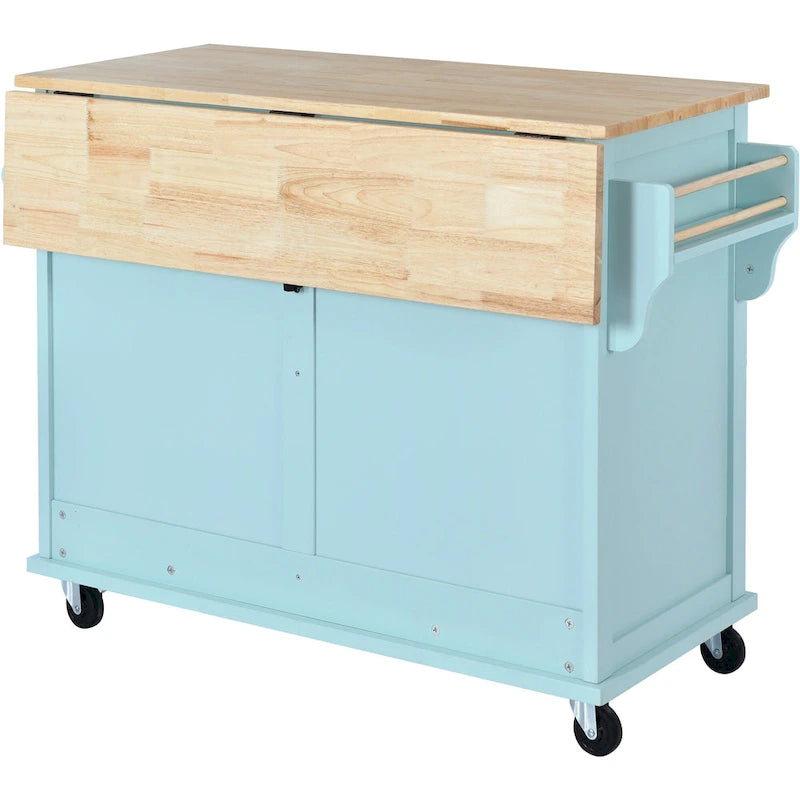 White / Black / Green Drop-Leaf Kitchen Cart with Sliding Barn Door, 1-Person Use