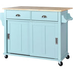 White / Black / Green Drop-Leaf Kitchen Cart with Sliding Barn Door, 1-Person Use