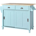 White / Black / Green Drop-Leaf Kitchen Cart with Sliding Barn Door, 1-Person Use