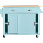 White / Black / Green Drop-Leaf Kitchen Cart with Sliding Barn Door, 1-Person Use