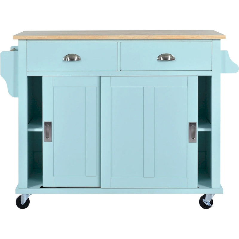 White / Black / Green Drop-Leaf Kitchen Cart with Sliding Barn Door, 1-Person Use