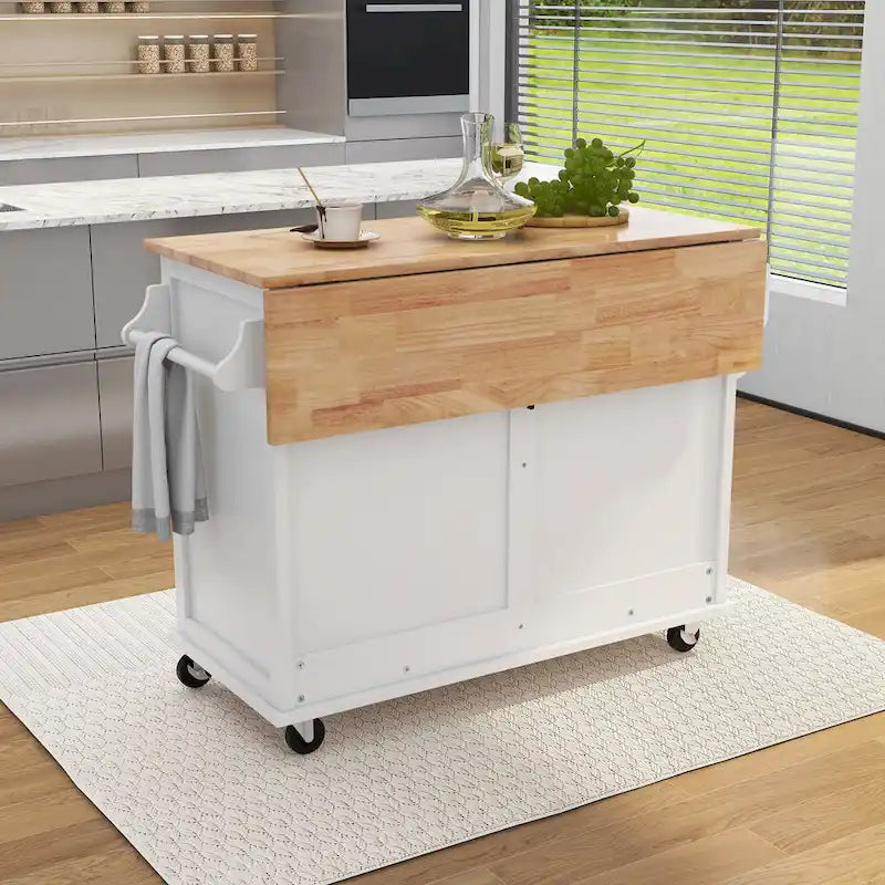 White / Black / Green Drop-Leaf Kitchen Cart with Sliding Barn Door, 1-Person Use