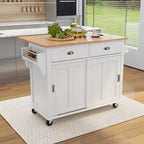 White / Black / Green Drop-Leaf Kitchen Cart with Sliding Barn Door, 1-Person Use