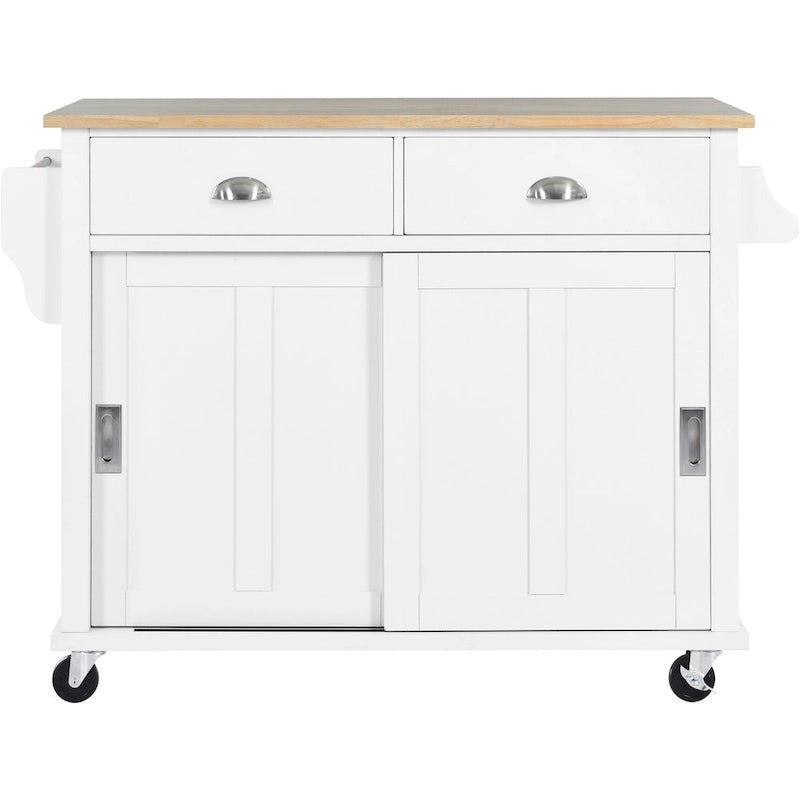 White / Black / Green Drop-Leaf Kitchen Cart with Sliding Barn Door, 1-Person Use