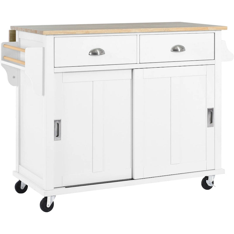 White / Black / Green Drop-Leaf Kitchen Cart with Sliding Barn Door, 1-Person Use