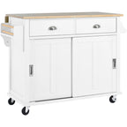 White / Black / Green Drop-Leaf Kitchen Cart with Sliding Barn Door, 1-Person Use