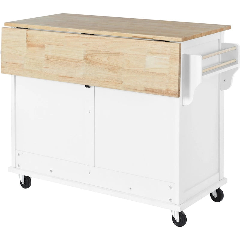 White / Black / Green Drop-Leaf Kitchen Cart with Sliding Barn Door, 1-Person Use