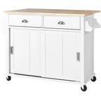 White / Black / Green Drop-Leaf Kitchen Cart with Sliding Barn Door, 1-Person Use