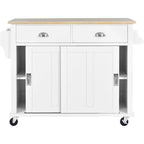 White / Black / Green Drop-Leaf Kitchen Cart with Sliding Barn Door, 1-Person Use