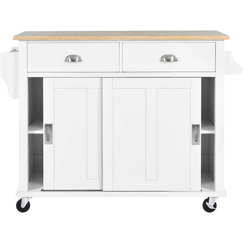 White / Black / Green Drop-Leaf Kitchen Cart with Sliding Barn Door, 1-Person Use