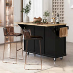 Black/Blue/White Drop-Leaf Kitchen Island Cart with 5 Wheels & 3 Drawers