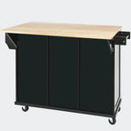 Black/Blue/White Drop-Leaf Kitchen Island Cart with 5 Wheels & 3 Drawers