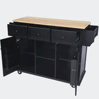 Black/Blue/White Drop-Leaf Kitchen Island Cart with 5 Wheels & 3 Drawers