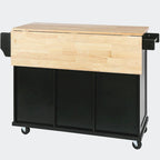Black/Blue/White Drop-Leaf Kitchen Island Cart with 5 Wheels & 3 Drawers