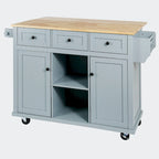 Black/Blue/White Drop-Leaf Kitchen Island Cart with 5 Wheels & 3 Drawers