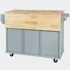 Black/Blue/White Drop-Leaf Kitchen Island Cart with 5 Wheels & 3 Drawers