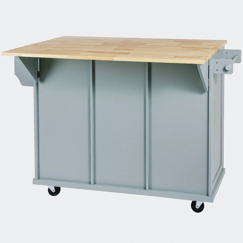 Black/Blue/White Drop-Leaf Kitchen Island Cart with 5 Wheels & 3 Drawers