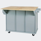 Black/Blue/White Drop-Leaf Kitchen Island Cart with 5 Wheels & 3 Drawers